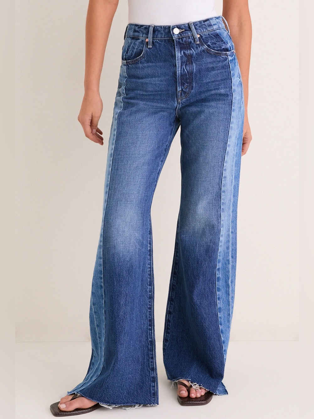 MOTHER Two-Tone Blue Panel Wide-Leg Jeans